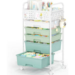 SYKIARIOL rolling storage cart with pegboard top, green gradient drawers