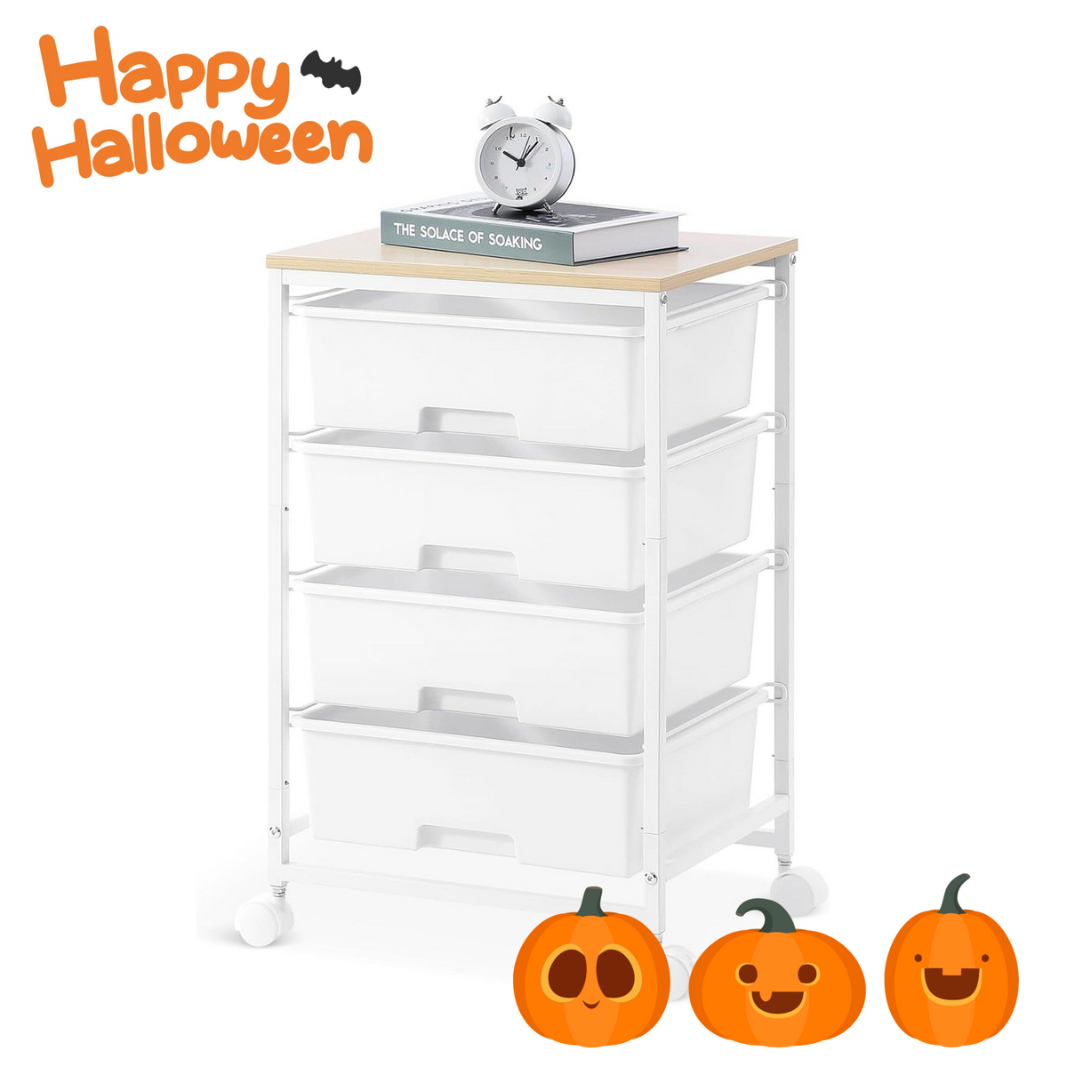SYKIARIOL 4-Drawer Rolling Storage Cart with Wooden Top & Locking Wheels