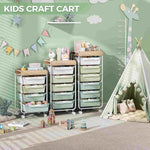 SYKIARIOL rolling storage cart with drawers, three carts in different sizes in a kids' playroom with a teepee