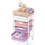 SYKIARIOL rolling storage cart with drawers, white, pink and purple drawers with paint and craft supplies