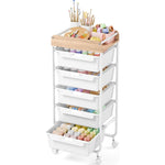 SYKIARIOL rolling storage cart with drawers, five-drawer version with white drawers and art supplies in the bottom drawer