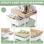 SYKIARIOL rolling storage cart with drawers – utility cart details: ergonomic handle, anti-drop baffle, rounded corners and side handle