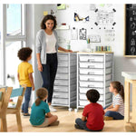 SYKIARIOL 8-drawer rolling storage cart, two carts in a classroom with a teacher and children