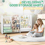 SYKIARIOL 5-in-1 kids bookcase storage cabinet – in a playroom with a mother and daughter reading on a rug