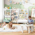 SYKIARIOL 5-in-1 kids bookcase storage cabinet – in a playroom with two children playing at a round table