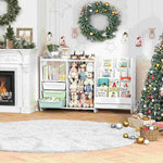 SYKIARIOL 5-in-1 kids bookcase storage cabinet – in a living room by a fireplace with a Christmas tree