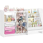 SYKIARIOL 5-in-1 kids bookcase storage cabinet, white frame with pink drawers