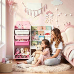 SYKIARIOL kids storage organizer with bookshelf – in a pink bedroom with a mother and daughter reading together