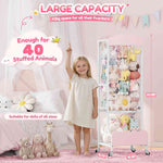 SYKIARIOL rolling stuffed animal storage – large capacity: holds up to 40 stuffed animals, shown next to a girl in a pink bedroom