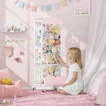 SYKIARIOL rolling stuffed animal storage – in a pink bedroom with a girl picking out a plush toy