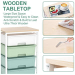 SYKIARIOL 4-drawer rolling storage cart – wooden tabletop details: large size, waterproof and easy to clean, anti-scratch and ultra thick