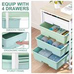 SYKIARIOL 4-drawer rolling storage cart – drawer details: smooth track, ergonomic handle and sturdy frame, with drawers holding folded clothes