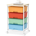 SYKIARIOL 4-drawer rolling storage cart, multicolor drawers in orange, red, green and blue