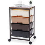 SYKIARIOL 4-drawer rolling storage cart, brown gradient drawers on a black metal frame