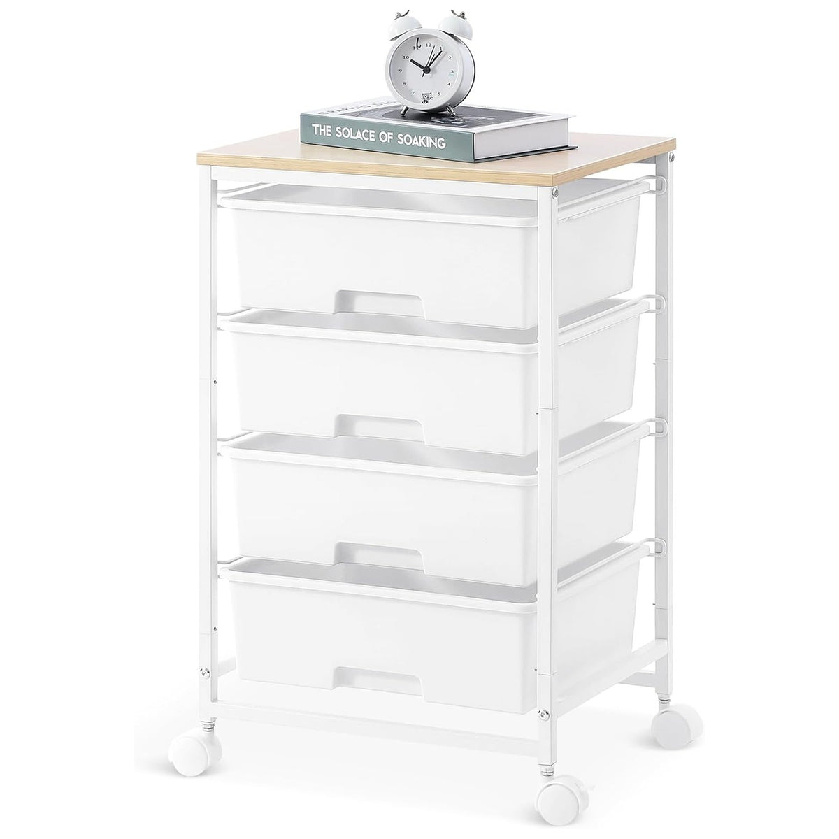 SYKIARIOL 4-drawer rolling storage cart, white drawers on a white metal frame