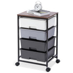 SYKIARIOL 4-drawer rolling storage cart, gray gradient drawers on a black metal frame