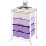 SYKIARIOL 4-drawer rolling storage cart, purple gradient drawers with an alarm clock and book on top