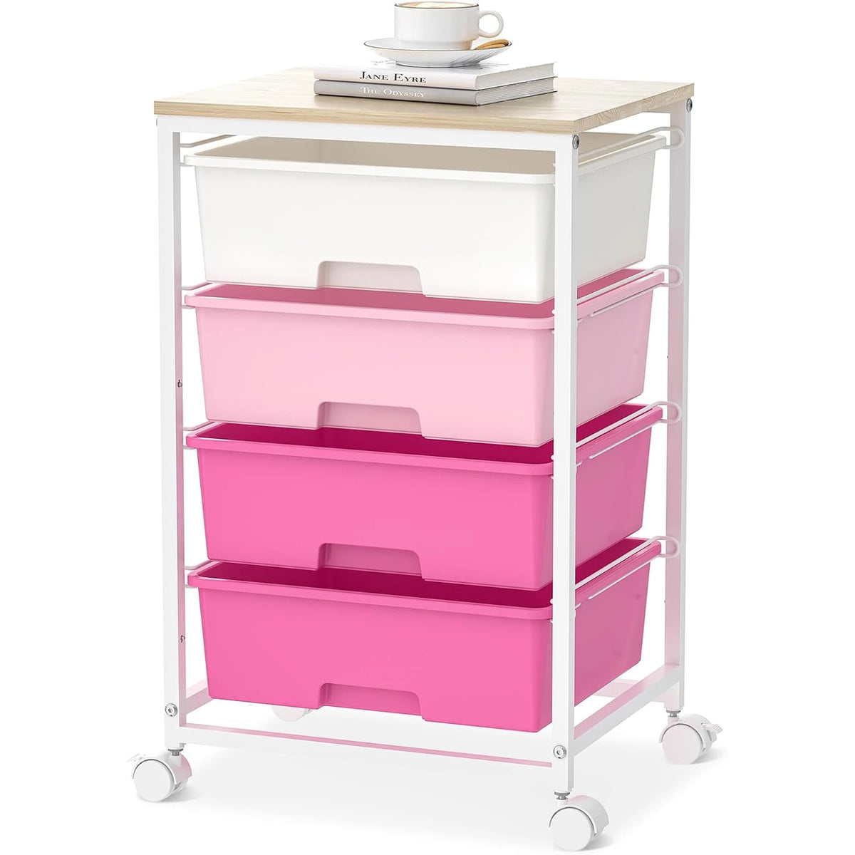 SYKIARIOL 4-drawer rolling storage cart, pink gradient drawers