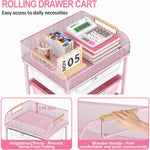 SYKIARIOL 4-drawer rolling storage cart – rolling drawer cart with a heightened mesh fence and wooden handle on the top tray