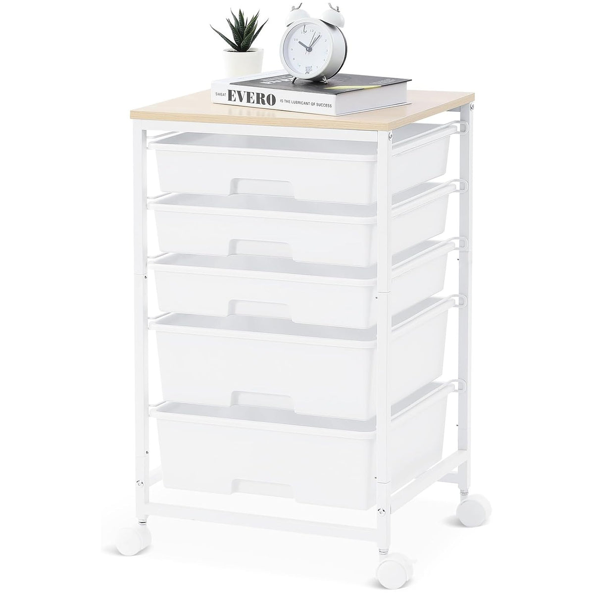 SYKIARIOL 5-drawer rolling storage cart, white drawers on a white metal frame