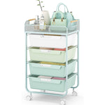 SYKIARIOL 4-drawer rolling storage cart, mint green gradient drawers with a handbag and perfume on top