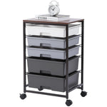 SYKIARIOL 5-drawer rolling storage cart, gray gradient drawers on a black metal frame
