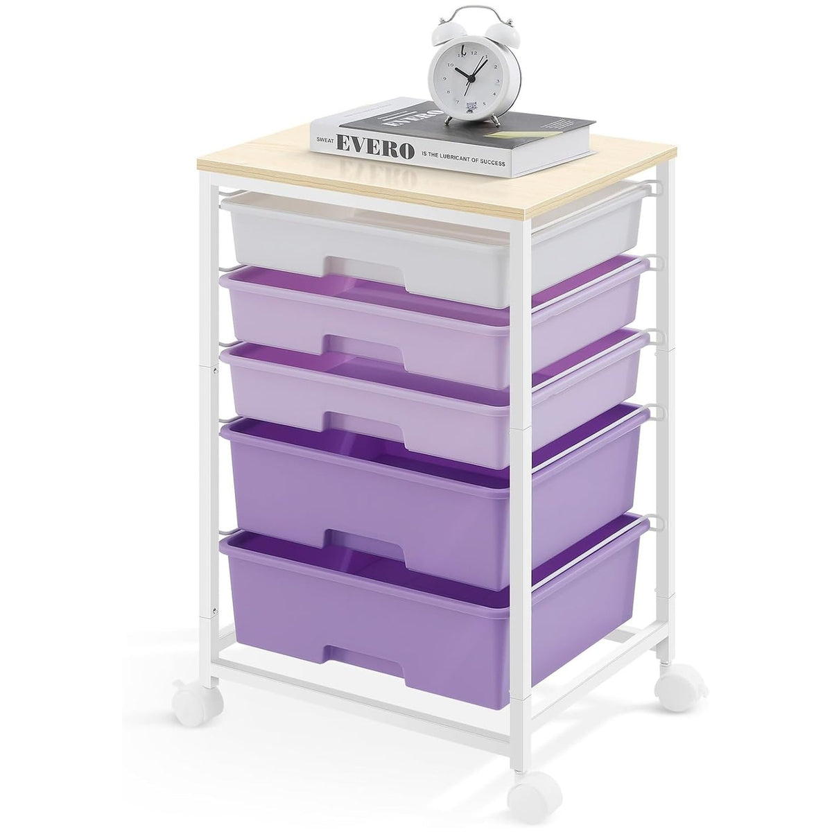 SYKIARIOL 5-drawer rolling storage cart, purple gradient drawers