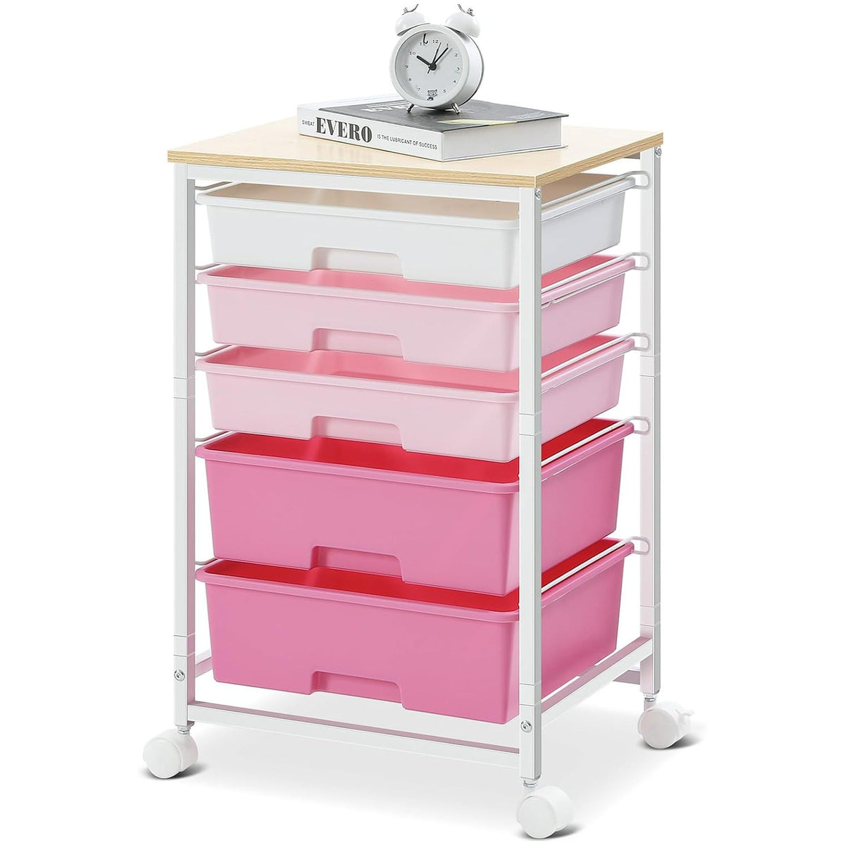 SYKIARIOL 5-drawer rolling storage cart, pink gradient drawers