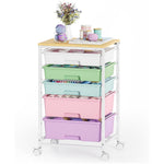 SYKIARIOL 5-drawer rolling storage cart, pastel rainbow drawers with flowers and small supplies on top