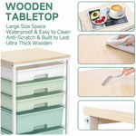 SYKIARIOL 5-drawer rolling storage cart – wooden tabletop details: large size, waterproof and easy to clean, anti-scratch and ultra thick