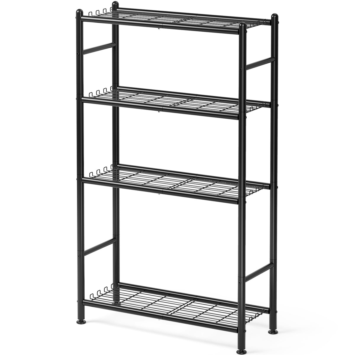 SYKIARIOL 4-Tier Metal Storage Shelf with Side Hooks & Adjustable Feet for Kitchen and Laundry Room — product view 2