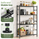 SYKIARIOL 4 Tier Metal Storage Shelf with Side Hooks & Adjustable Feet for Kitchen and Laundry Room — Adjustable Feet and Wall Fixing Kit