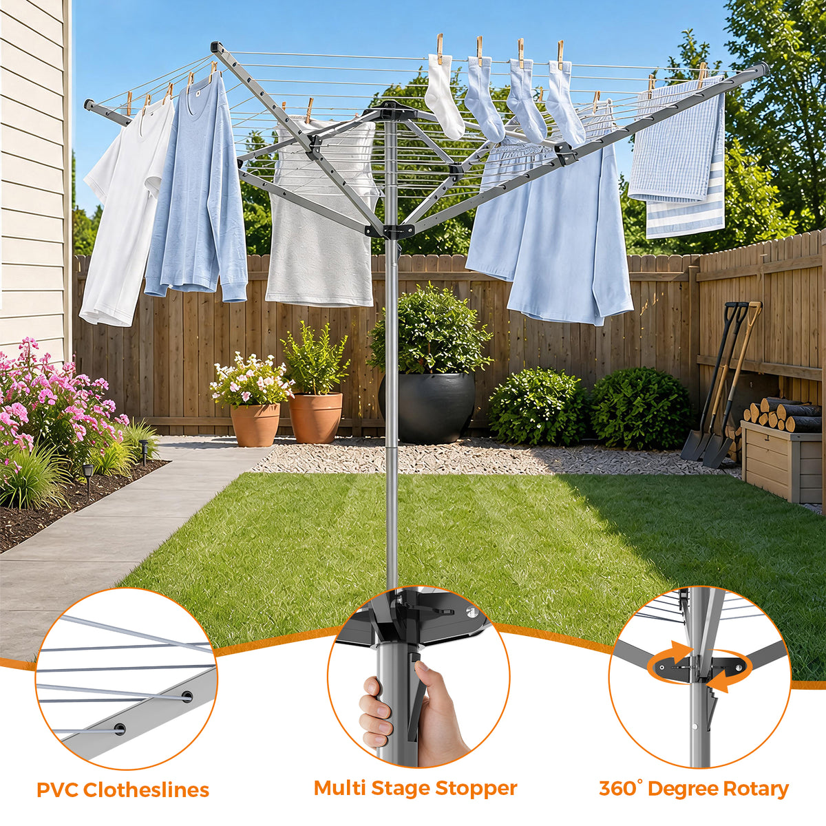 SYKIARIOL 131 ft Rotary Outdoor Clothesline — Silver, view 3