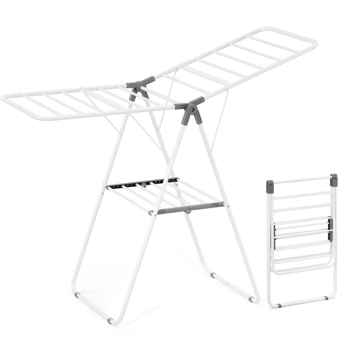SYKIARIOL Foldable Two-Tier Gullwing Clothes Drying Rack — White, view 1
