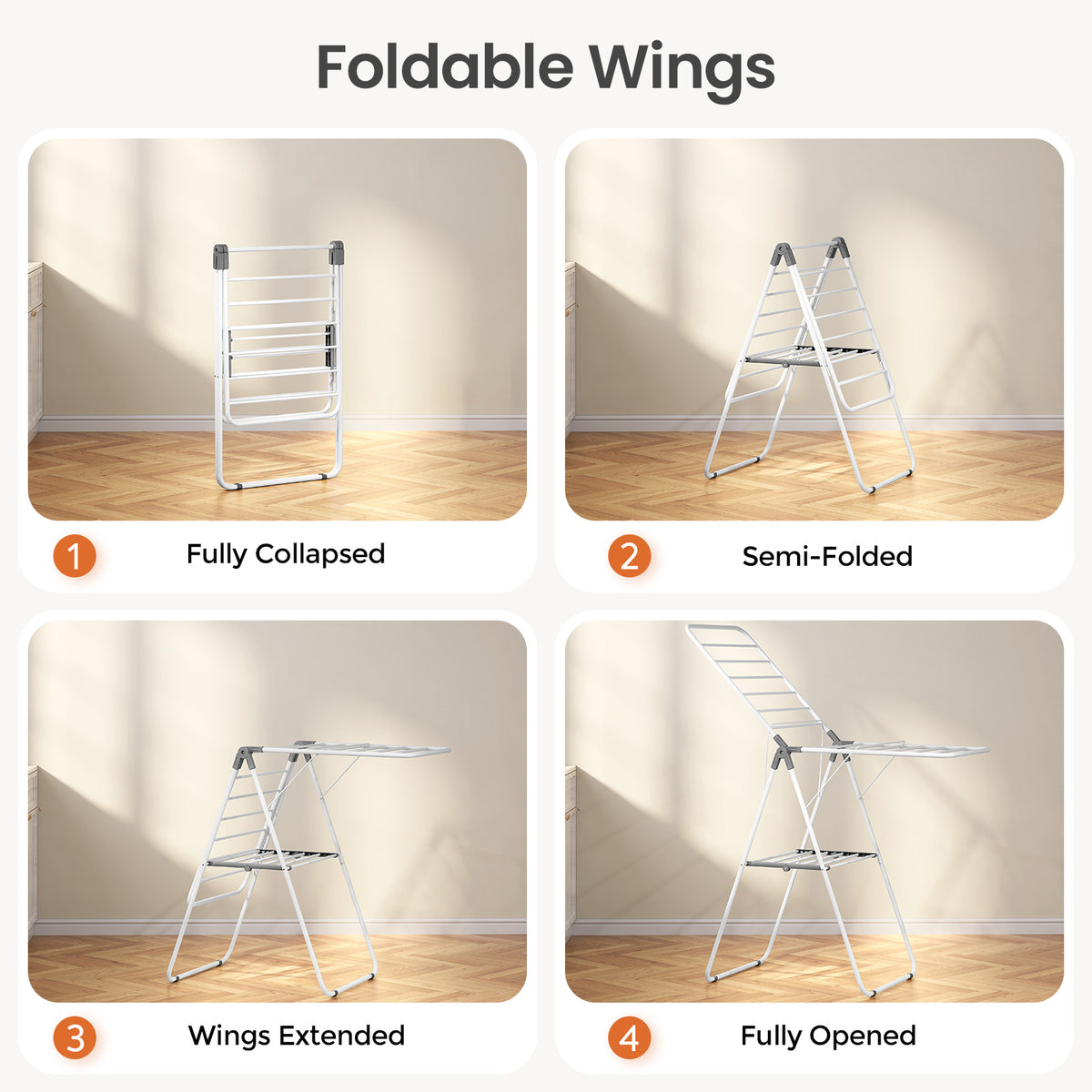 SYKIARIOL Foldable Two-Tier Gullwing Clothes Drying Rack — White, view 3