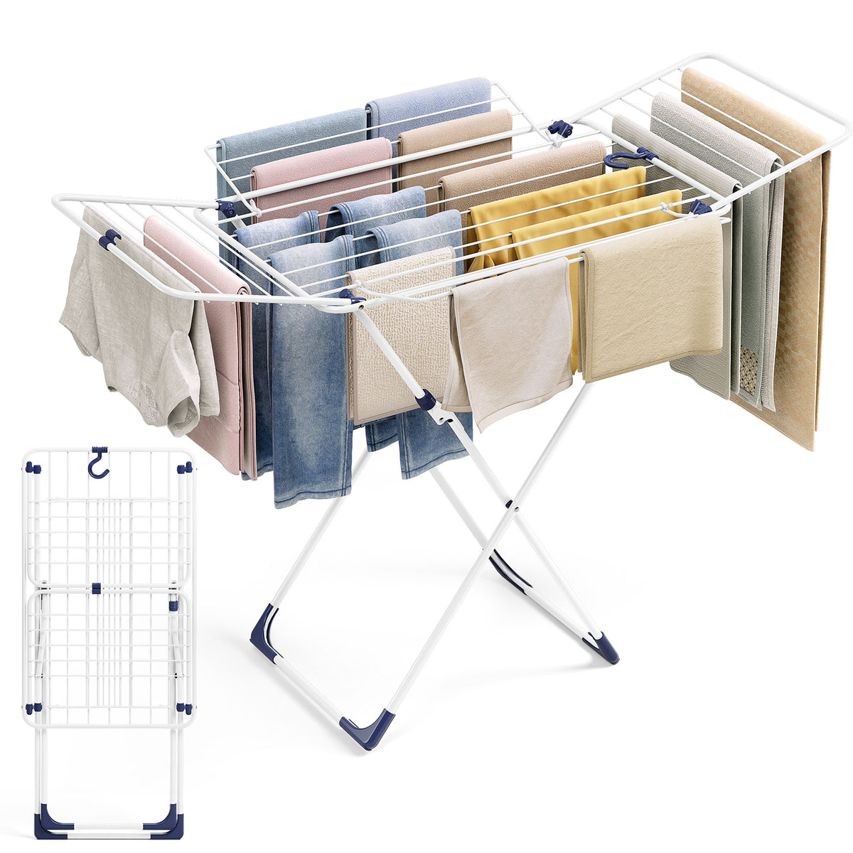 SYKIARIOL Four-Wing Folding Clothes Drying Rack — White, view 1