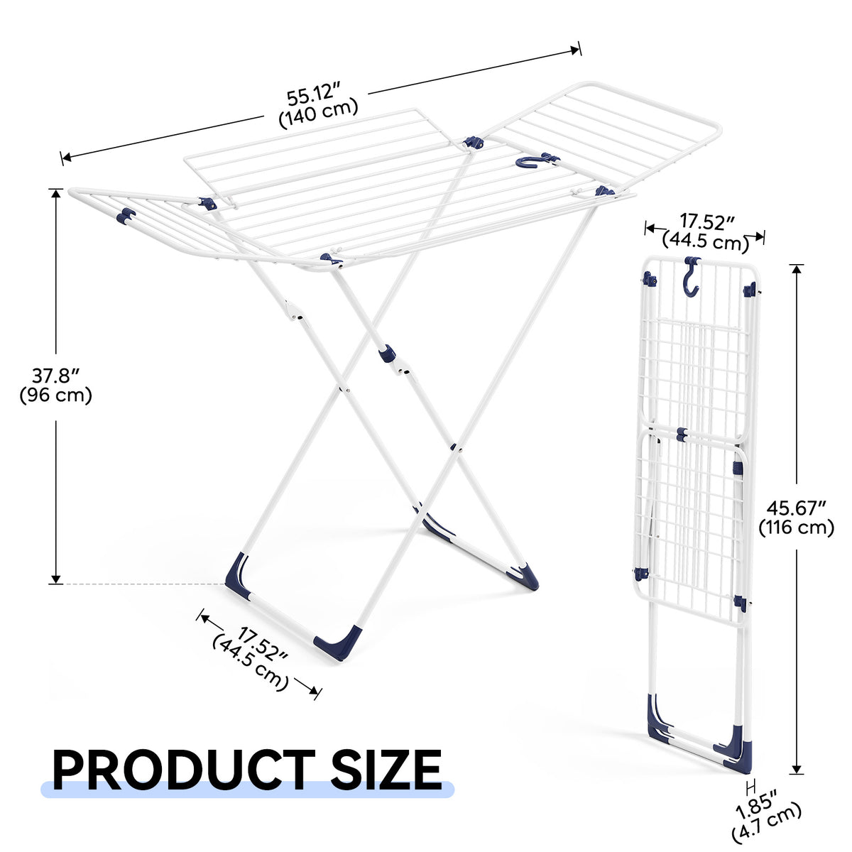 SYKIARIOL Four-Wing Folding Clothes Drying Rack — White, view 2