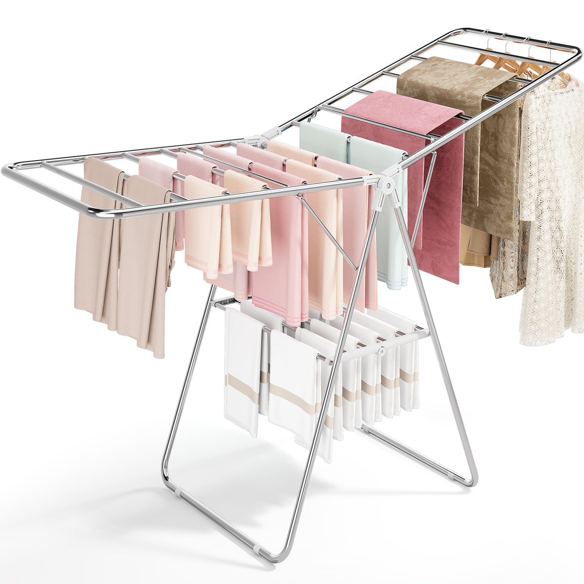 SYKIARIOL Stainless Steel Gullwing Clothes Drying Rack — White, view 1