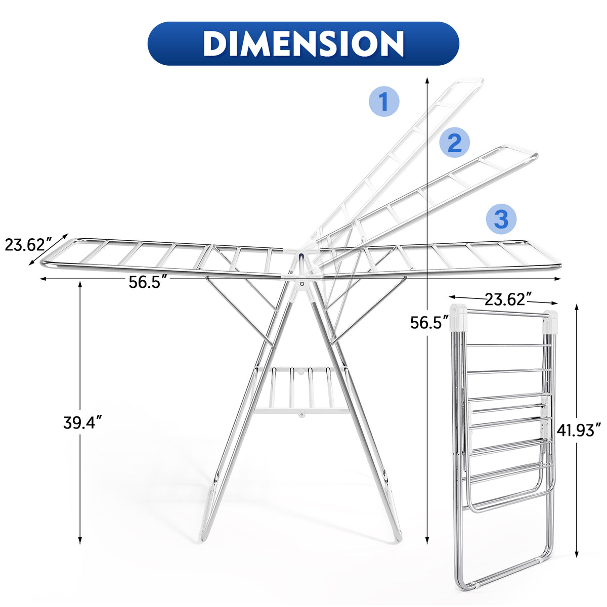 SYKIARIOL Stainless Steel Gullwing Clothes Drying Rack — White, view 2