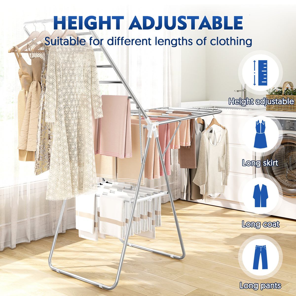 SYKIARIOL Stainless Steel Gullwing Clothes Drying Rack — White, view 3