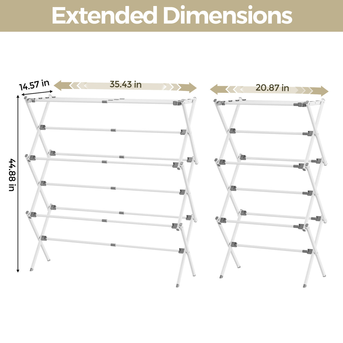 SYKIARIOL Compact Three-Tier Expandable Clothes Drying Rack — White, view 2