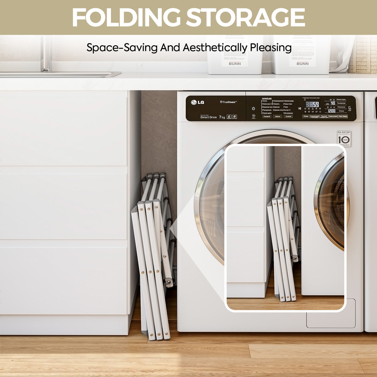 SYKIARIOL Compact Three-Tier Expandable Clothes Drying Rack — White, view 4