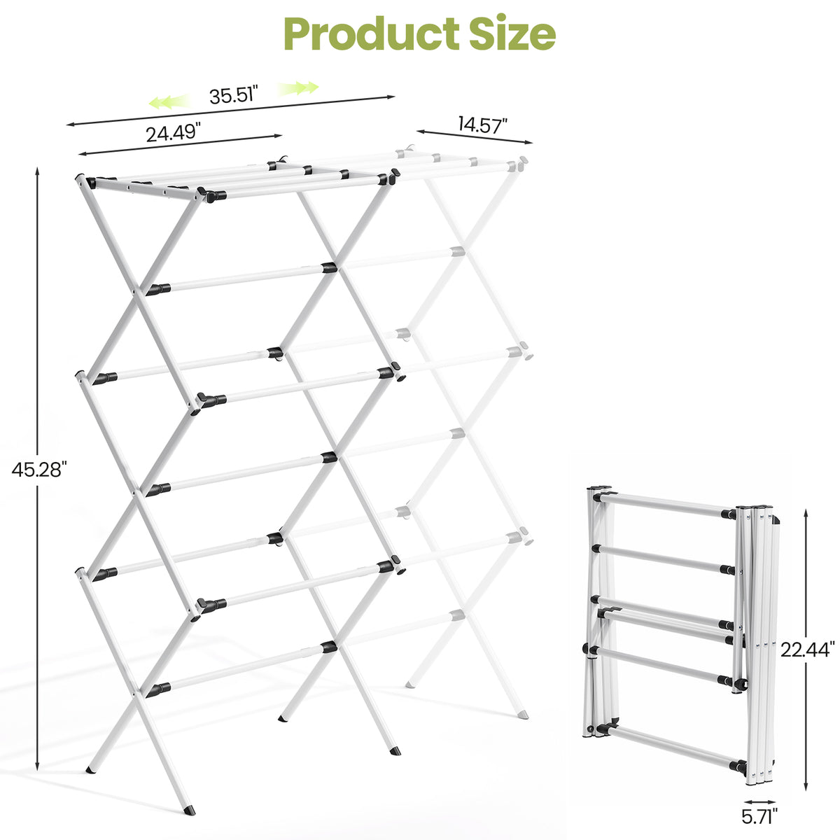 SYKIARIOL Large Three-Tier Expandable Clothes Drying Rack — White, view 2