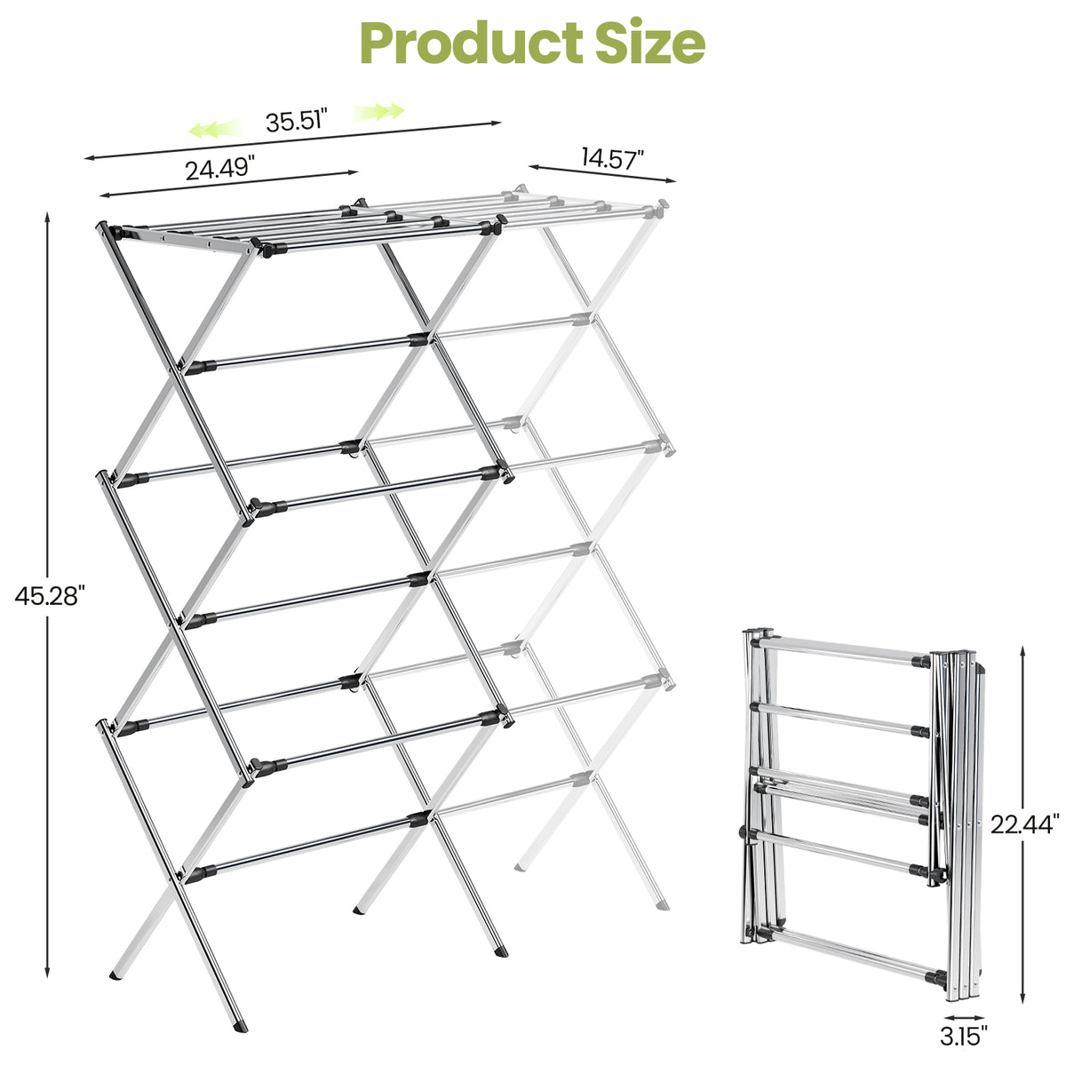 SYKIARIOL Expandable Stainless Steel Clothes Drying Rack — Silver, view 2