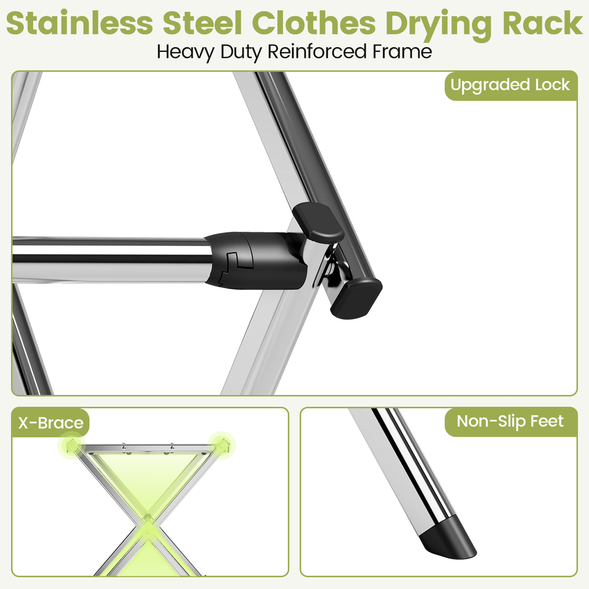 SYKIARIOL Expandable Stainless Steel Clothes Drying Rack — Silver, view 3