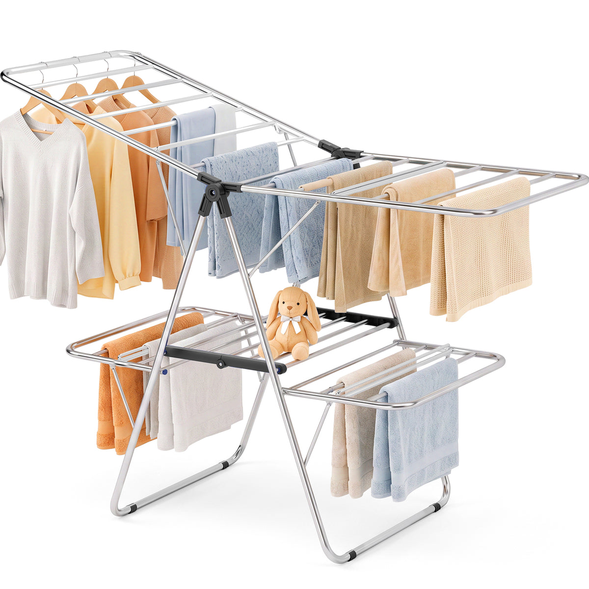 SYKIARIOL Four-Wing Stainless Steel Clothes Drying Rack — Black, view 1