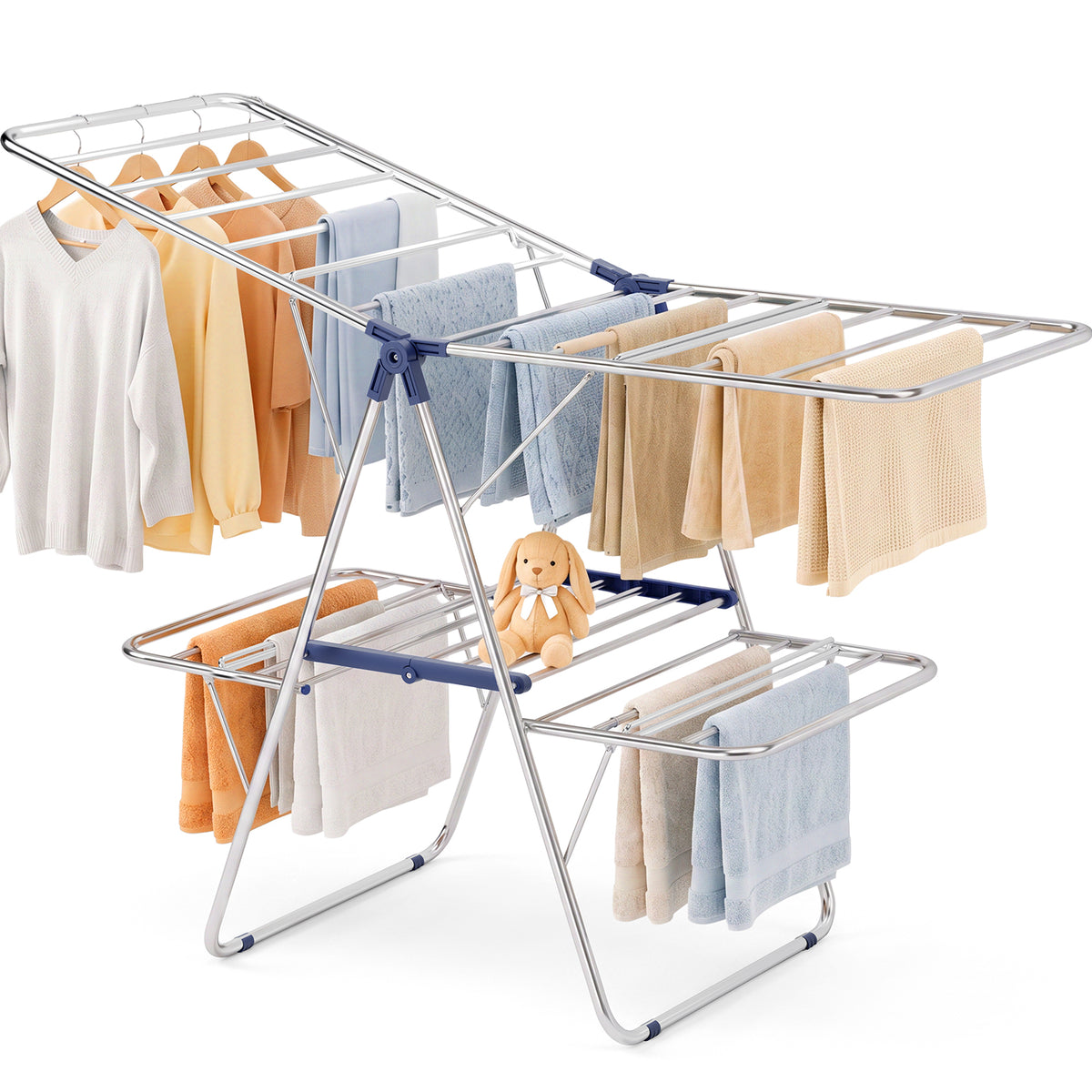 SYKIARIOL Four-Wing Stainless Steel Clothes Drying Rack — Blue, view 1