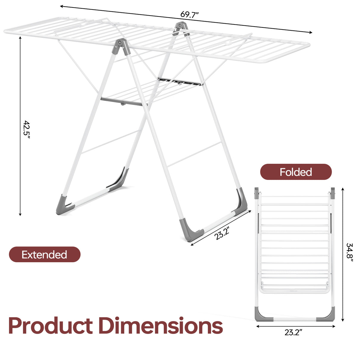 SYKIARIOL Large Folding Gullwing Clothes Drying Rack — White, view 2