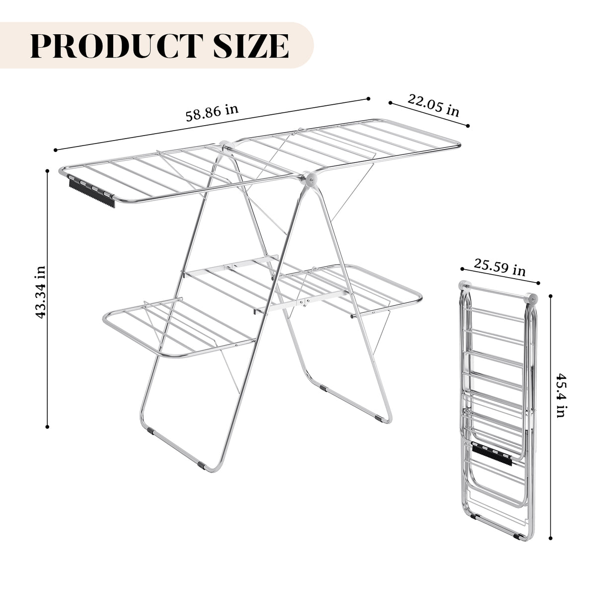 SYKIARIOL Four-Wing Clothes Drying Rack with Sock Clips — Silver, view 2
