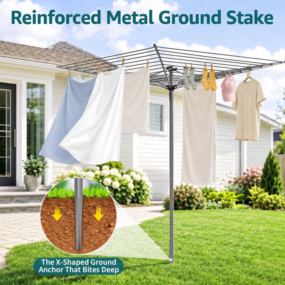 SYKIARIOL 131 ft Outdoor Umbrella Clothes Drying Rack — Silver, view 2